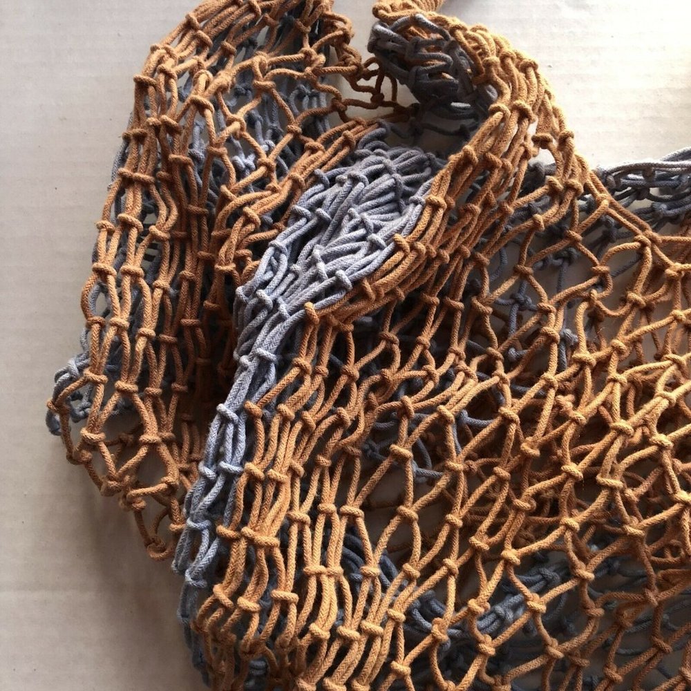 L*SPACE Urbano Bag Chestnut & Peri Blue Market Blogger Net Woven OS $170 - Picture 8 of 8